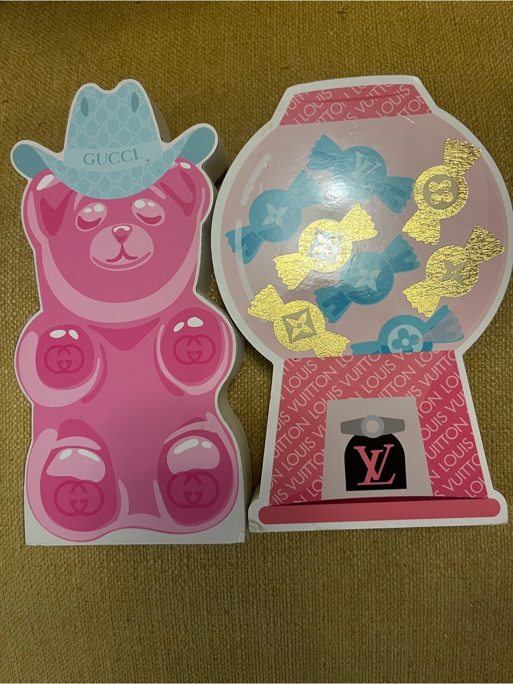 Cute Kiddy/yourself Decor Gucci Pink Gummy Bear & Louis Vuitton Pink Gumball